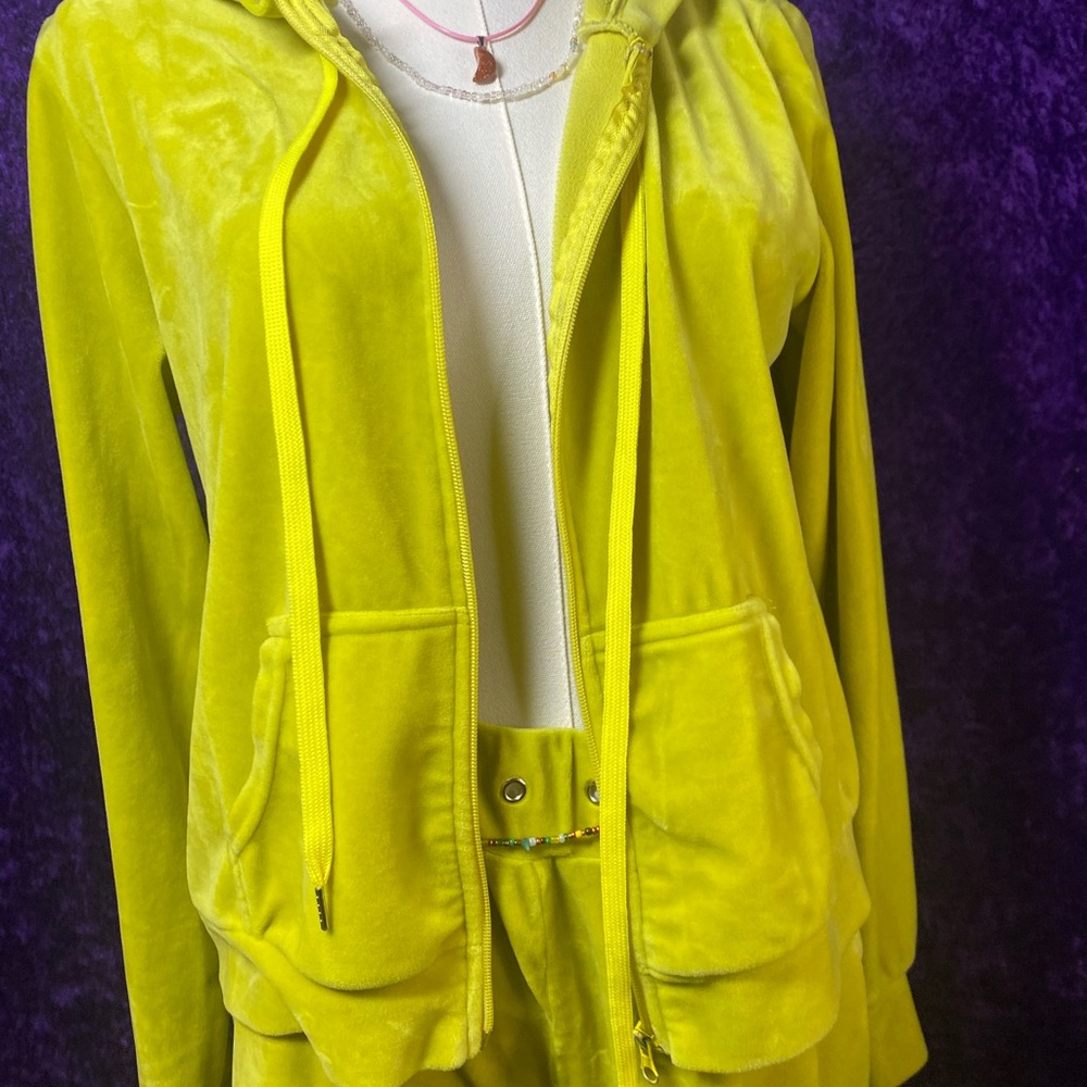 Women's Yellow Velour Hoodie Jacket & Pants Set